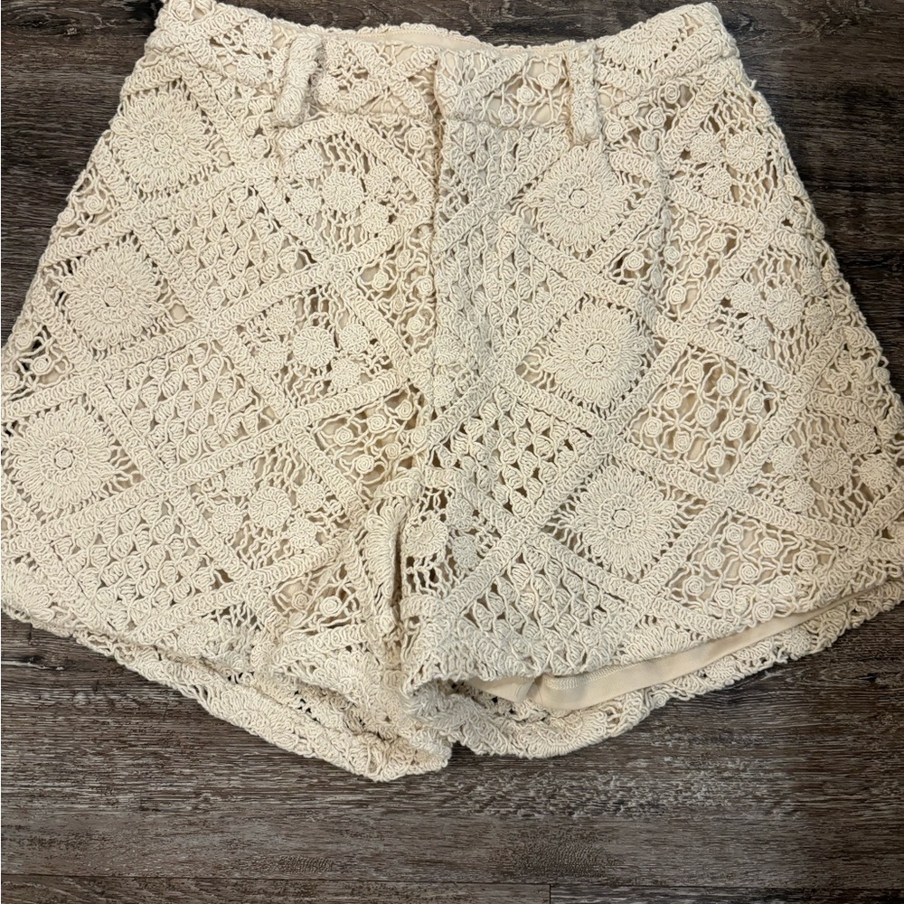 Miss Me Cream Crochet High Waist Shorts